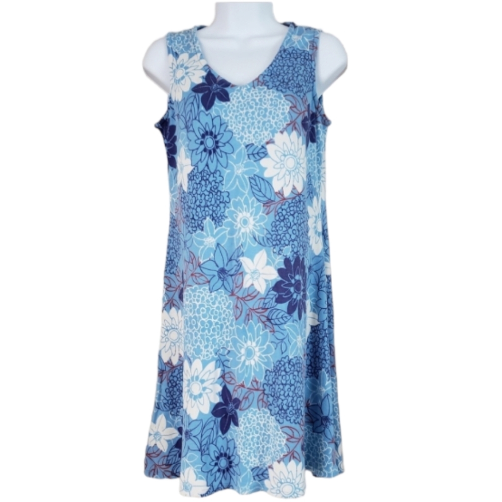 NWOT Garnet Hill blue floral silk cotton blend A-line shift sundress Wom…